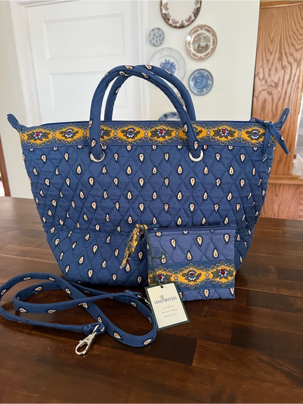 Vera Bradley Vntg French Blue Shoulder Bag, Detachable Long Strap & Coin Pouch - Picture 1 of 8